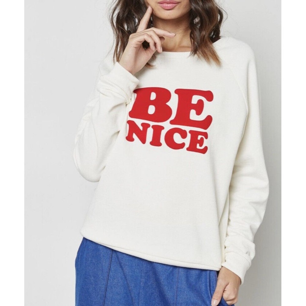 Ban.do ‘BE NICE’ Sweatshirt Size M Womens Sweater Pullover Red White Spell out